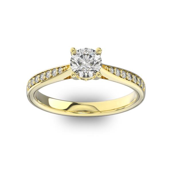 Помолвочное кольцо с 1 бриллиантом 0,45 ct 4/5  и  22 бриллиантами 0,11 ct 4/5 из желтого золота 585°